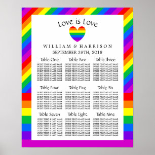 Poster Rainbow Heart Love is Love Mariage Seating Chart
