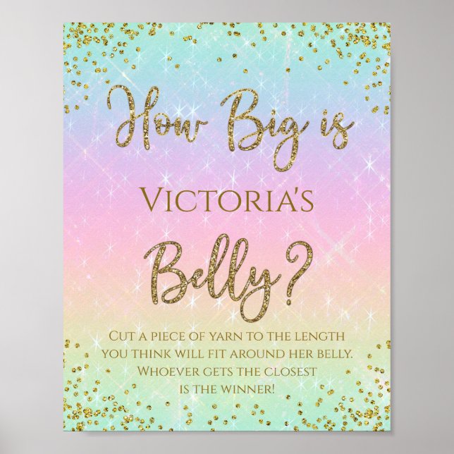 Poster Rainbow How Big is Mommys Belly Baby shower Jeu (Devant)