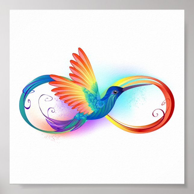 Poster Rainbow Hummingbird with Infinity symbol (Devant)