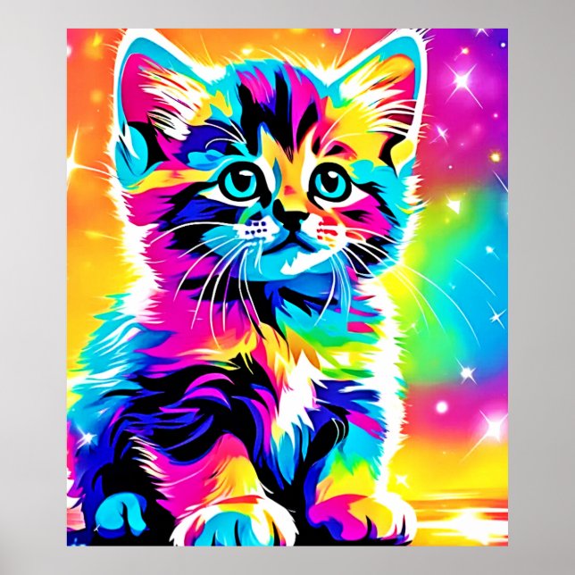 Poster Rainbow Kitten Portrait (Devant)