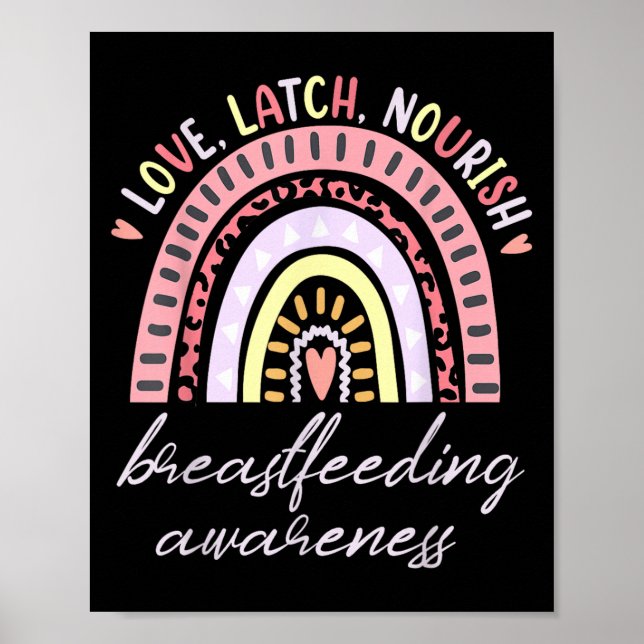 Poster Rainbow Love Latch Nourish Breastfeeding Awareness (Devant)