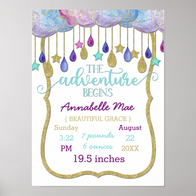 Poster Rainbow Nuages Aventure Bébé Fille Statistiques de (Devant)