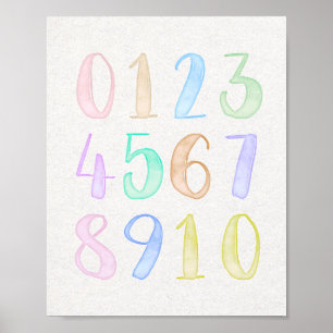 Poster Rainbow Pastel Watercolor Numéros Enfants Éducatif