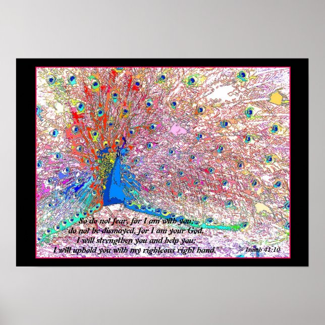 Poster Rainbow Peacock Art Isaiah 41:10 Imprimer (Devant)