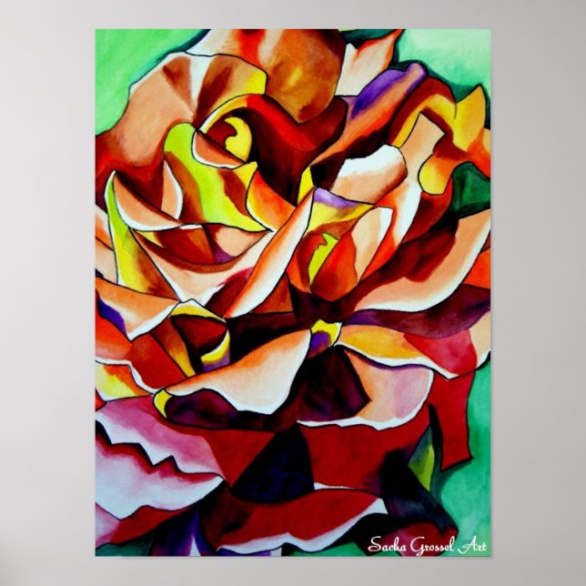 Poster Rainbow Sunset Rose watercolor original (Devant)