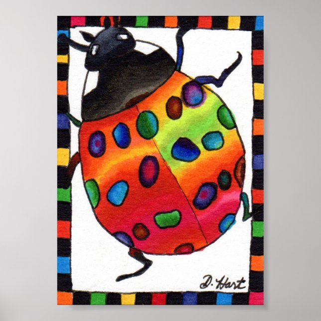 Poster Rainbow Tie Dye Ladybug Mini Folk Art (Devant)