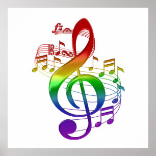 Poster Rainbow Treble Clef and Music Notes