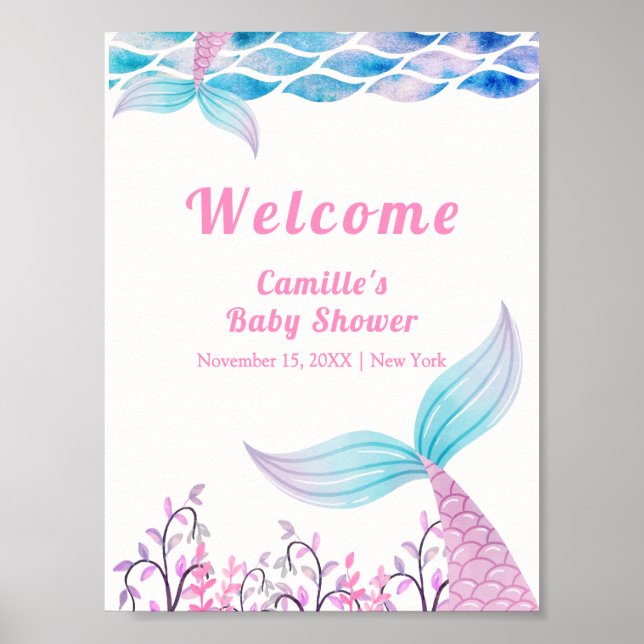 Poster Rainbow Under Sea Mermaid Tail Baby shower Bienven (Devant)
