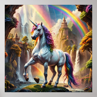 Poster Rainbow Unicorn devant le château