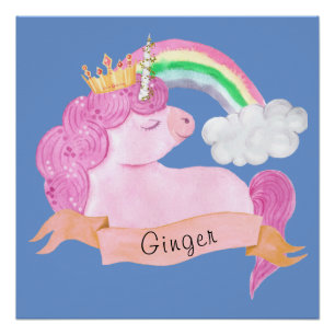 Poster 🌈 Rainbow Unicorn Nom personnalisé