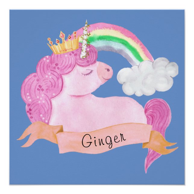 Poster 🌈 Rainbow Unicorn Nom personnalisé (Devant)