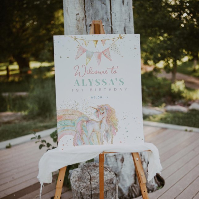 Poster Rainbow Unicorn Pastel Anniversaire Bienvenue (Créateur téléchargé)