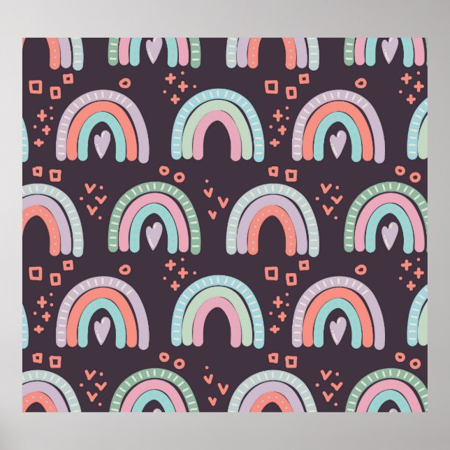 Poster Rainbows & Raindrops : Scandinavian Seamless (Devant)