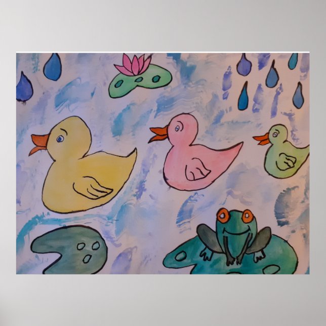 Poster Raindrops sur Ducklings (Devant)