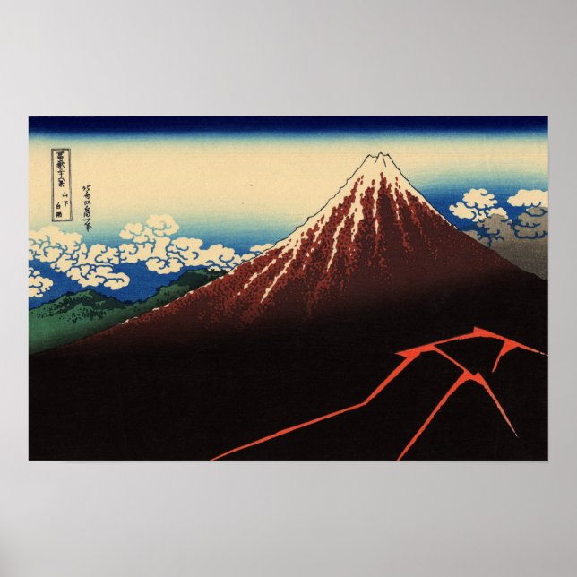 Poster Rainstorm Under the Summit (par Hokusai) (Devant)