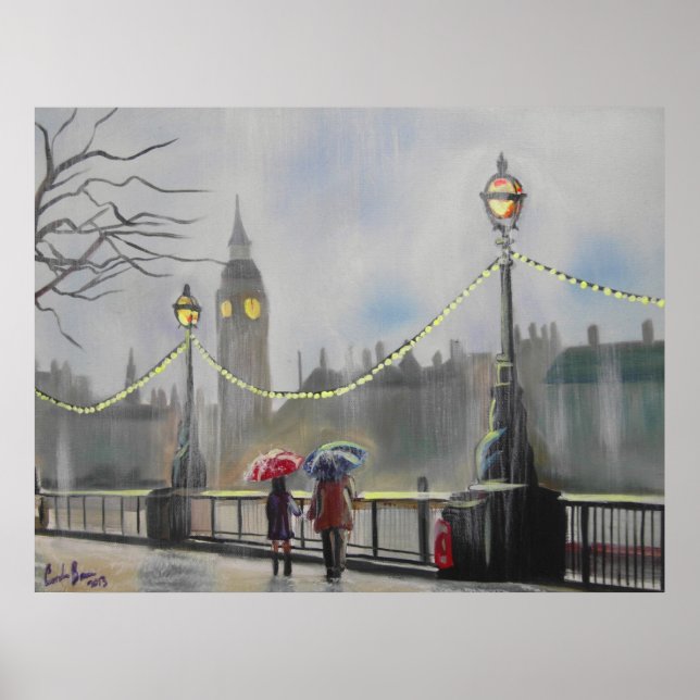 Poster Rainy day à Londres couple an umbrella (Devant)