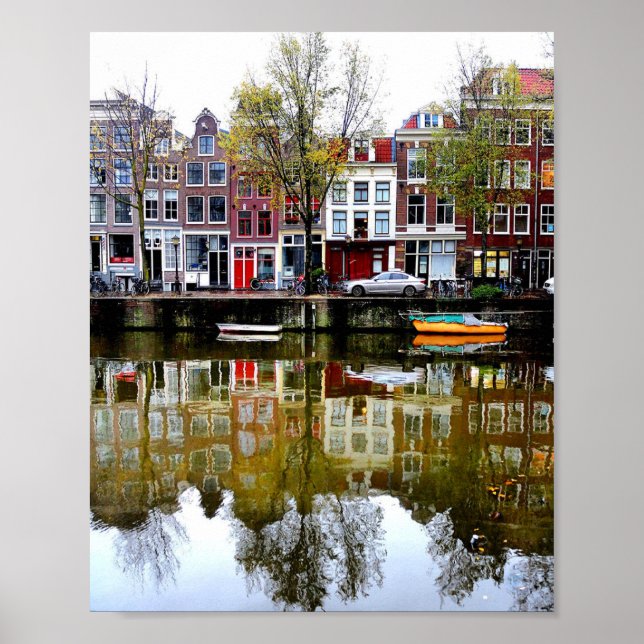 Poster Rainy Day Amsterdam Canal Winter Réflexions Photo (Devant)