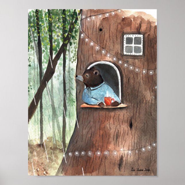 Poster Rainy Day Bear Daydream Tea Time illustration (Devant)