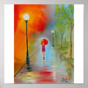 POSTER RAINY DAY RED UMBRELLA