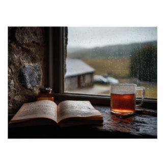 Poster Rainy Day Tea and Book Window