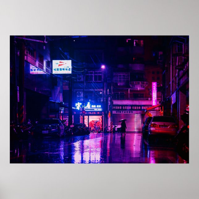 Poster Rainy Streets At Night In Tokyo, Japon (Devant)