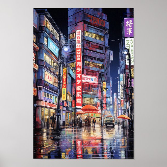Poster Rainy Tokyo Night Street (Devant)