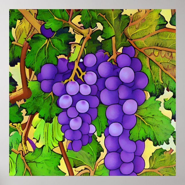 Poster Raisins pourpres sur un Grapevine (Devant)