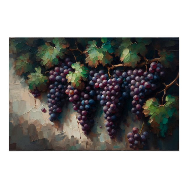 Poster Raisins violets sur la peinture à l'huile de vigne (Devant)