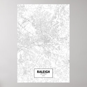 Poster Raleigh, Caroline du Nord (noir sur blanc)