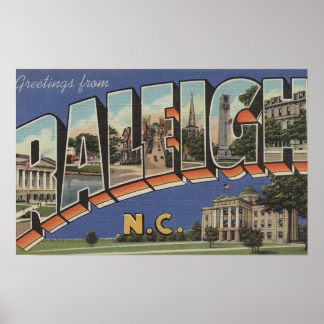 Poster Raleigh, Caroline du Nord - Scènes de grandes lett (Devant)