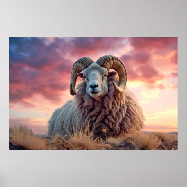 Poster Ram Animal Nature sauvage majestueuse (Devant)