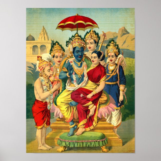 Poster Ram Panchayatan par Raja Ravi Varma (Devant)