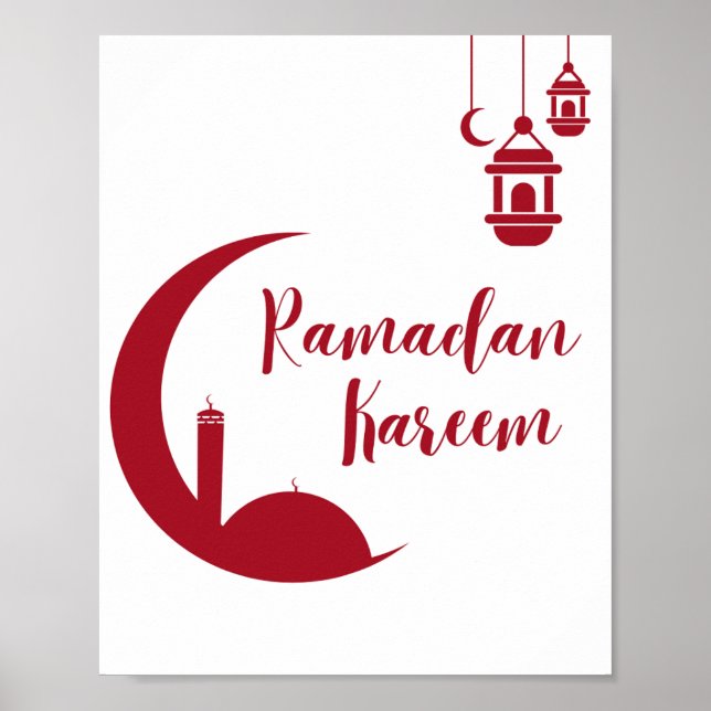 Poster Ramadan Kareem Crescent Moon & Lantern Wall Print  (Devant)