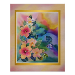 Poster Rameau de printemps à l'aquarelle colorée avec des