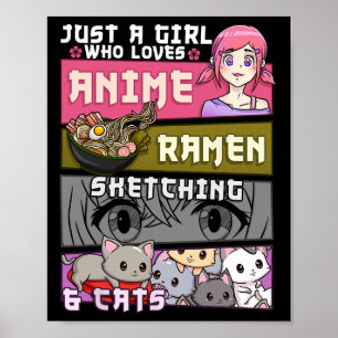 Poster Ramen Cat Anime Sketching Just A Girl Qui Aime