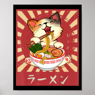 Poster Ramen Cat Neko Anime Kawaii Jeu de merles japonais