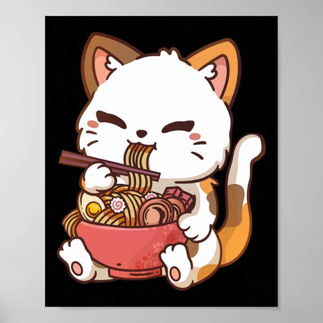 Poster Ramen Chat Anime Kawaii Chat Manger Ramen (Devant)