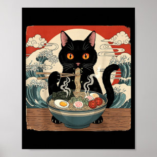 Poster Ramen Chat Kawaii Anime Nourriture Japonaise Vague