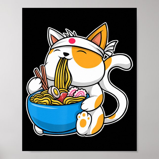Poster Ramen Cute Chat Kawaii Anime Nourriture Japonaise  (Devant)