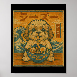 Poster Ramen Japonais Drôle Kawaii Nouilles Shih Tzu Mang