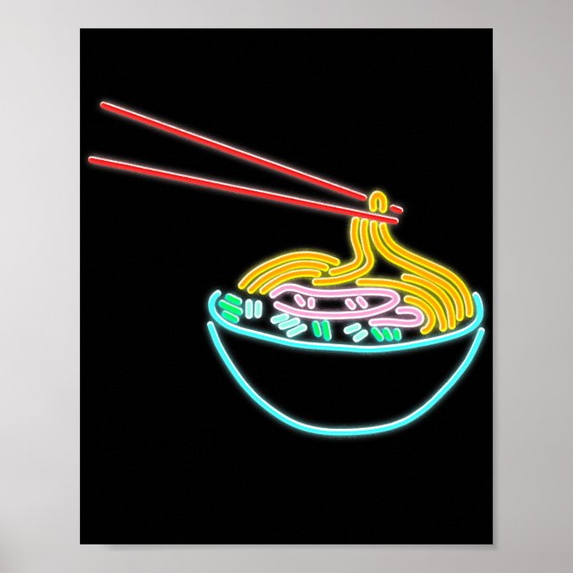 Poster Ramen Noodle Bowl Chopstick Retro (Devant)