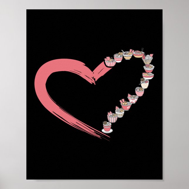 Poster Ramen Noodle Ramen Heart Bowl Love Japonais Kawaii (Devant)