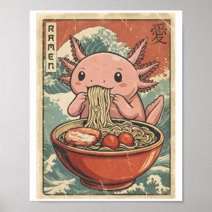 Poster Ramen Rétro Axolotl Art de Nourriture Japonaise Ka