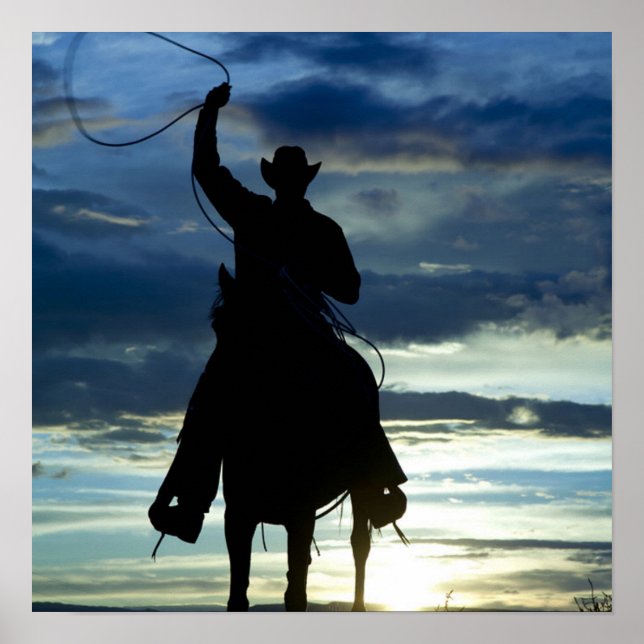 Poster Ranch coucher de soleil cheval équitation Cow-boy  (Devant)