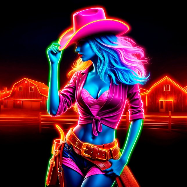 Poster Ranch femme neon ferme cowgirl mignonne rustique (Créateur téléchargé)