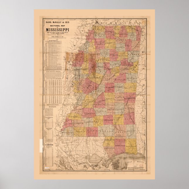 Poster Rand, McNally section map of Mississippi (1892) (Devant)