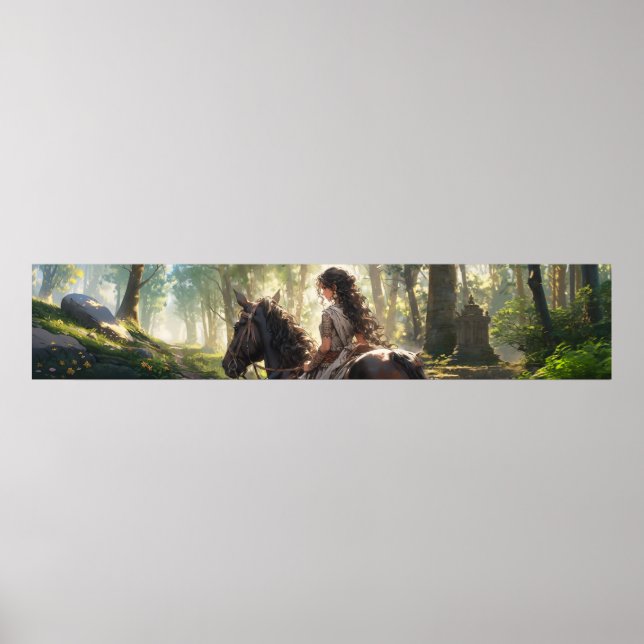 Poster Randonnée à cheval dans les bois - Ultra large (Devant)