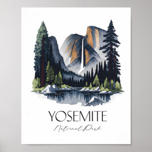 Poster Randonnée au parc national de Yosemite aquarelle G