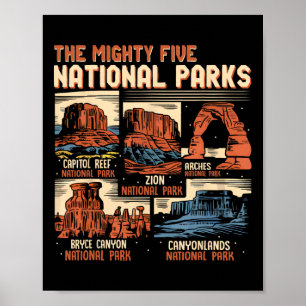 Poster Randonnée dans les 5 parcs nationaux Vintage Utah