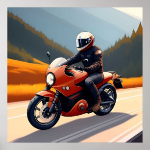 Poster Randonnée Moto Scénique Pour Motards